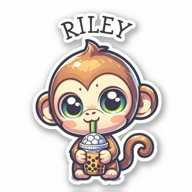 Cute Kawaii Monkey with Bubble Tea Personalised (Front)