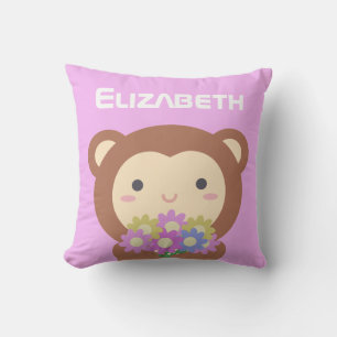 Cute Kawaii Monkey with Flowers  Cushion