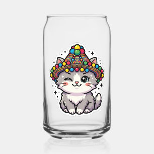 Cute Kawaii Moroccan Amazigh Cat Woven Hat Pom-Pom Can Glass