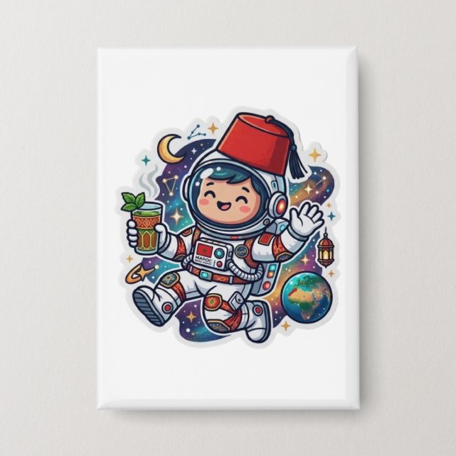 Cute Kawaii Moroccan Astronaut Mint Tea FezSticker (Front)