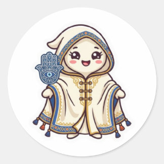 Cute Kawaii Moroccan Barnous Cloak and Khamsa Hand Classic Round Sticker