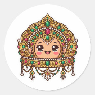 Cute Kawaii Moroccan Bridal Crown TraditionSticker Classic Round Sticker