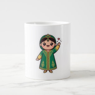 Cute Kawaii Moroccan Caftan Traditional Green Dres Large Coffee Mug