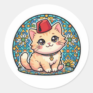 Cute Kawaii Moroccan Cat with Red Tarboush Sticker
