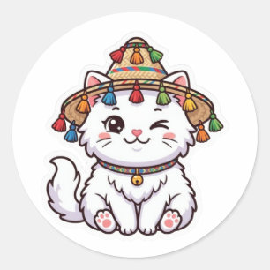 Cute Kawaii Moroccan Cat with Traditional NSticker Classic Round Sticker