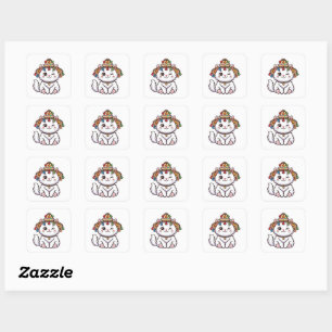 Cute Kawaii Moroccan Cat with Traditional NSticker Square Sticker