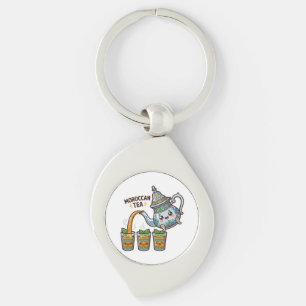 Cute Kawaii Moroccan Mint Tea Teapot and Glasses S Key Ring