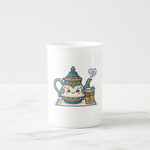 Cute Kawaii Moroccan Mint Teapot and Glass Art Car Bone China Mug