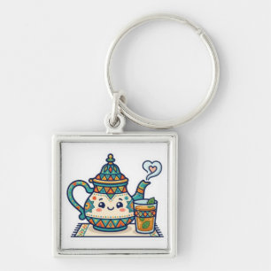 Cute Kawaii Moroccan Mint Teapot and Glass Art Car Key Ring