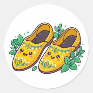 Cute Kawaii Moroccan Yellow Babouche Slippers Stic Classic Round Sticker