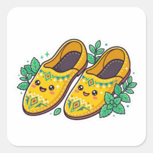 Cute Kawaii Moroccan Yellow Babouche Slippers Stic Square Sticker