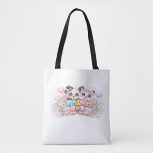 Cute Kawaii Mr and Mrs Panda Couple Pastel Pink We Tote Bag