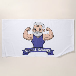 Cute Kawaii Muscle Daddy Bearded Bodybuilder Beach Towel