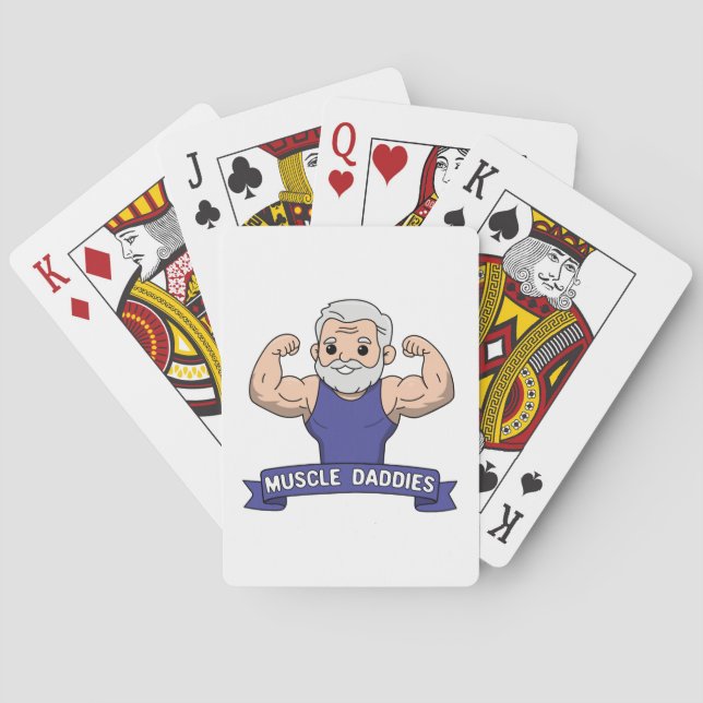 Cute Kawaii Muscle Daddy Bearded Bodybuilder Playing Cards (Back)