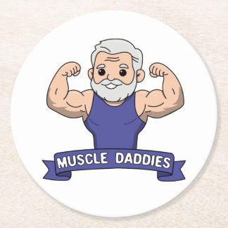Cute Kawaii Muscle Daddy Bearded Bodybuilder Round Paper Coaster