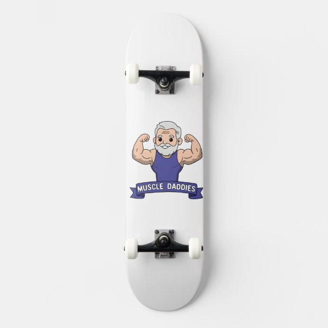 Cute Kawaii Muscle Daddy Bearded Bodybuilder Skateboard (Front)