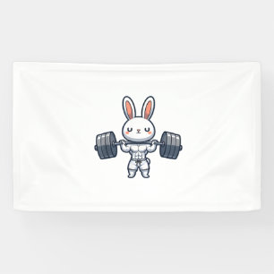 Cute Kawaii Muscular Rabbit Weightlifting Funny Banner