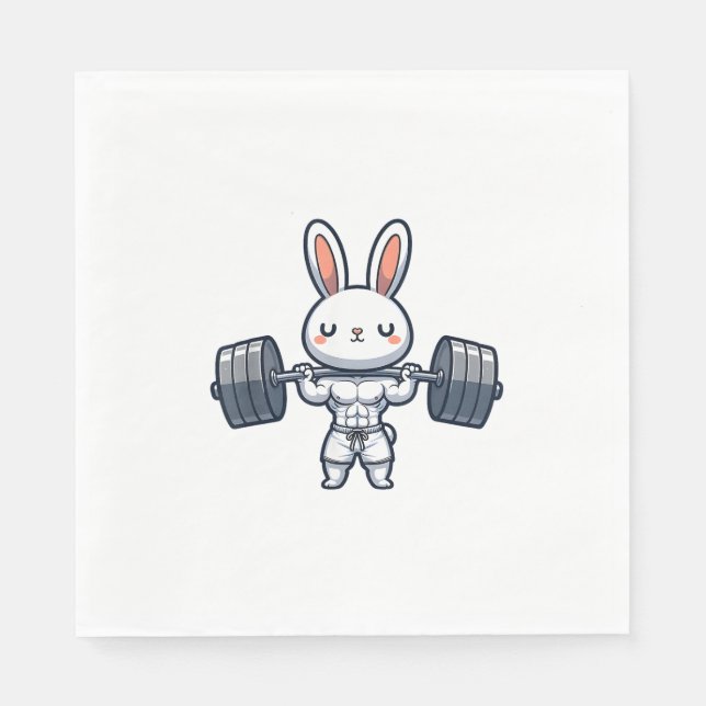 Cute Kawaii Muscular Rabbit Weightlifting Funny  Napkin (Front)