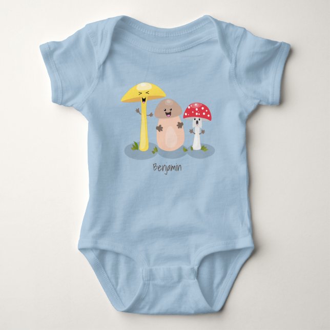 Cute kawaii mushroom fungi toadstool baby bodysuit (Front)