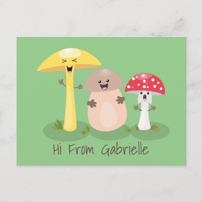 Cute kawaii mushroom fungi toadstool cartoon postcard (Front)
