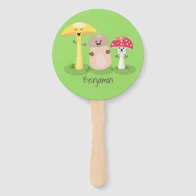 Cute kawaii mushroom fungi toadstool hand fan (Front)