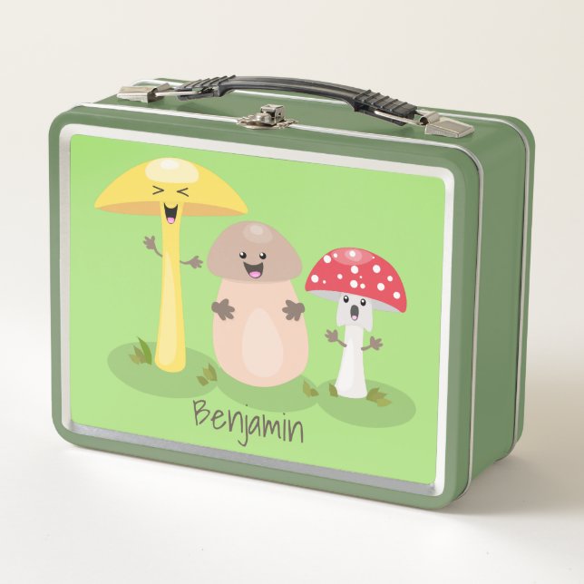 Cute kawaii mushroom fungi toadstool metal lunch box (Front)