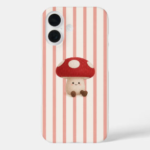 Cute Kawaii Mushroom on Pink Stripes Phone Case
