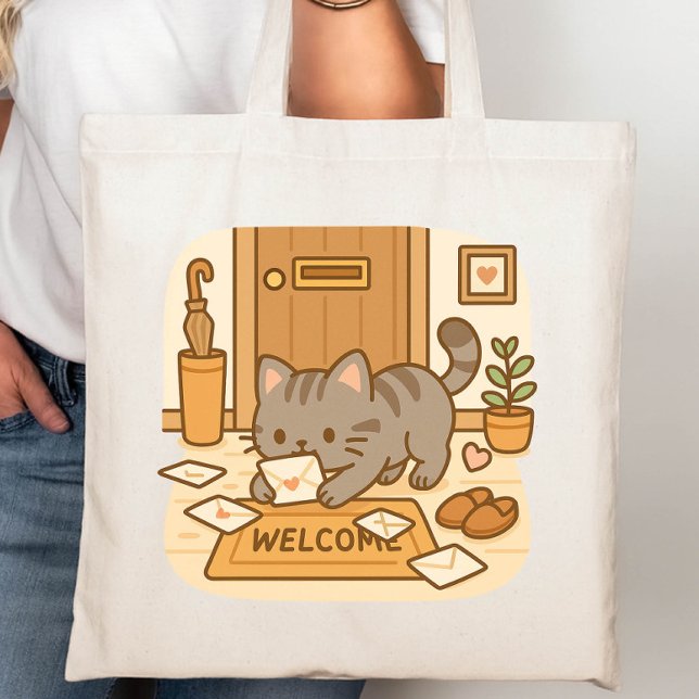 Cute Kawaii Naughty Cat Playing with Letters Tote Bag (Creator Uploaded)