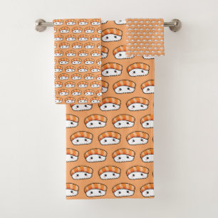 Cute Kawaii Nigiri Sushi Seamless Pattern Bath Towel Set
