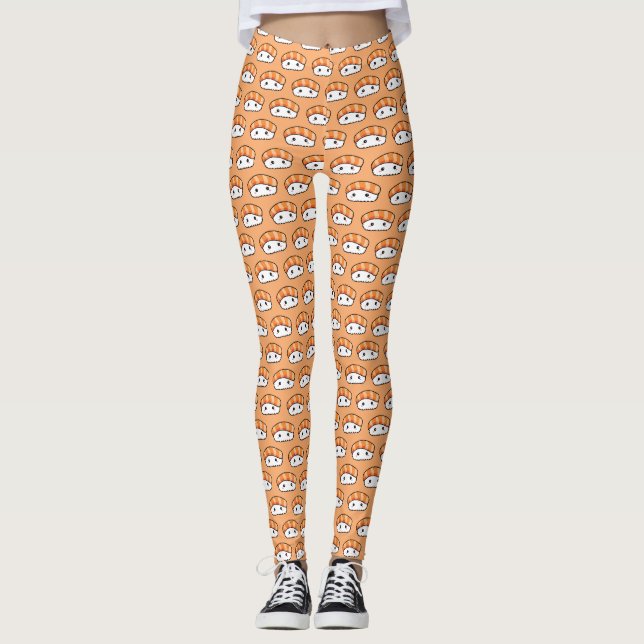 Cute Kawaii Nigiri Sushi Seamless Pattern Leggings (Front)