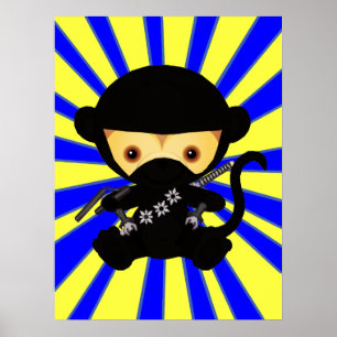 Cute kawaii ninja monkey poster