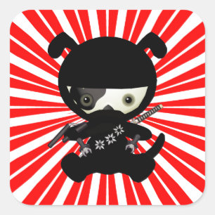 Cute Kawaii Ninja Puppy Dog on Red Square Sticker