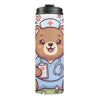 Cute Kawaii Nurse Teddy Bear Stainless Steel Water Thermal Tumbler