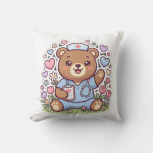 Cute Kawaii Nurse Teddy Bear Throw Pillow Gift
