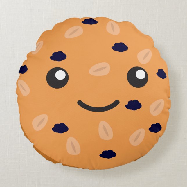 Cute Kawaii Oatmeal Raisin Cookie Round Cushion (Front)