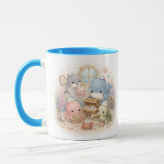 Cute Kawaii Ocean Animals Under the Sea Two-Tone C Mug