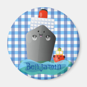 Cute kawaii ocean liner tug cartoon illustration magnet