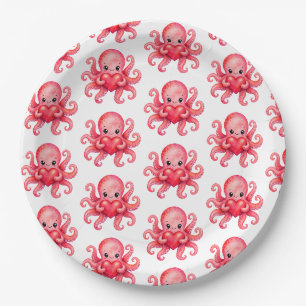 Cute Kawaii Octopus Holding Heart Paper Plate