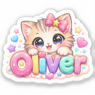 Cute Kawaii Oliver Cat Name Pastel Pink Sparkling 