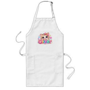 Cute Kawaii Oliver Cat Name Pastel Pink Sparkling Long Apron
