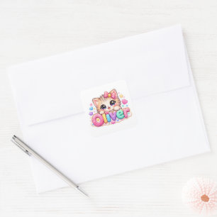 Cute Kawaii Oliver Cat Name Pastel Pink Sparkling  Square Sticker
