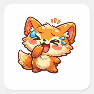Cute Kawaii Orange Fox Laughing Crying Tears of Jo Square Sticker