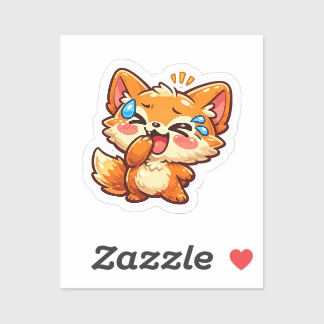 Cute Kawaii Orange Fox Laughing Crying TearSticker (Sheet)