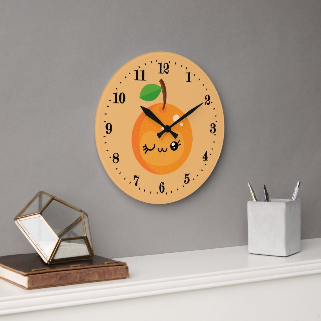 cute Kawaii orange kitchen Large Clock (Office)