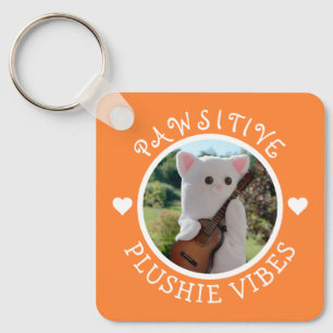 Cute Kawaii Orange Pawsitive Plushie Vibes Photo Key Ring
