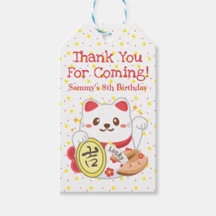 Cute Kawaii Oriental Lucky Cat Birthday Party Gift Tags