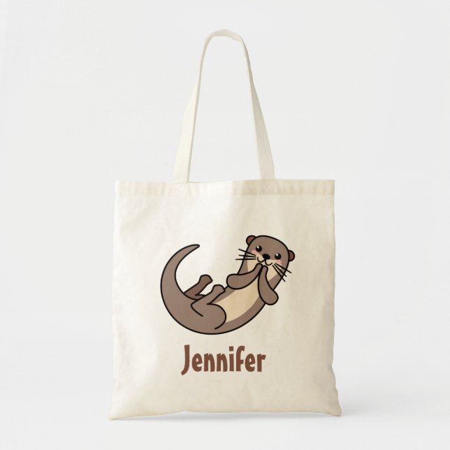 Cute kawaii otter emoji-style tote bag (Front)