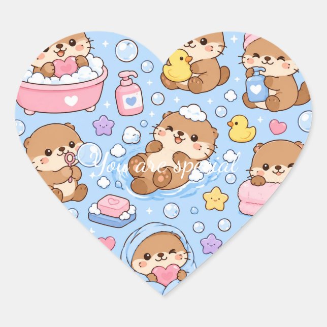 Cute Kawaii Otter Pattern | Cozy Pastel Heart Sticker (Front)