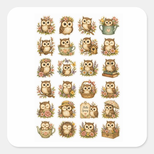 Cute Kawaii Owl Sticker Sheet (Front)