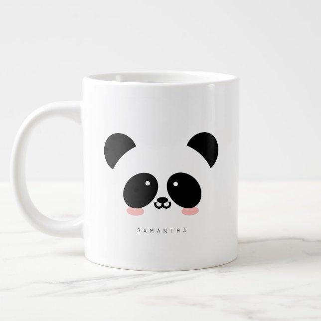Cute Kawaii Panda | Add Your Name Large Coffee Mug (Left)